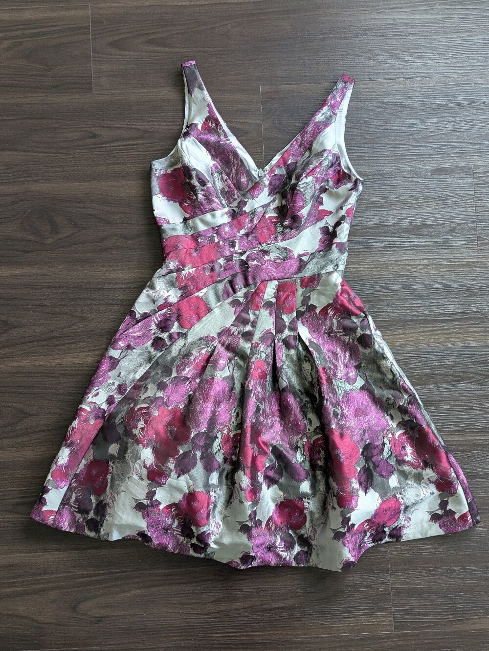 NWT WHBM Purple Silver Cocktail Dress 8 Wedding Guest Formal Floral Goth